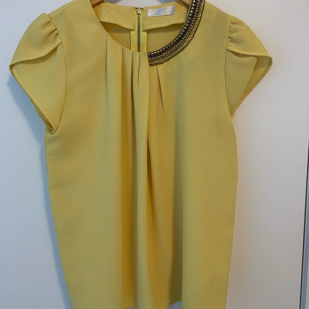Beaded neck detail yellow top